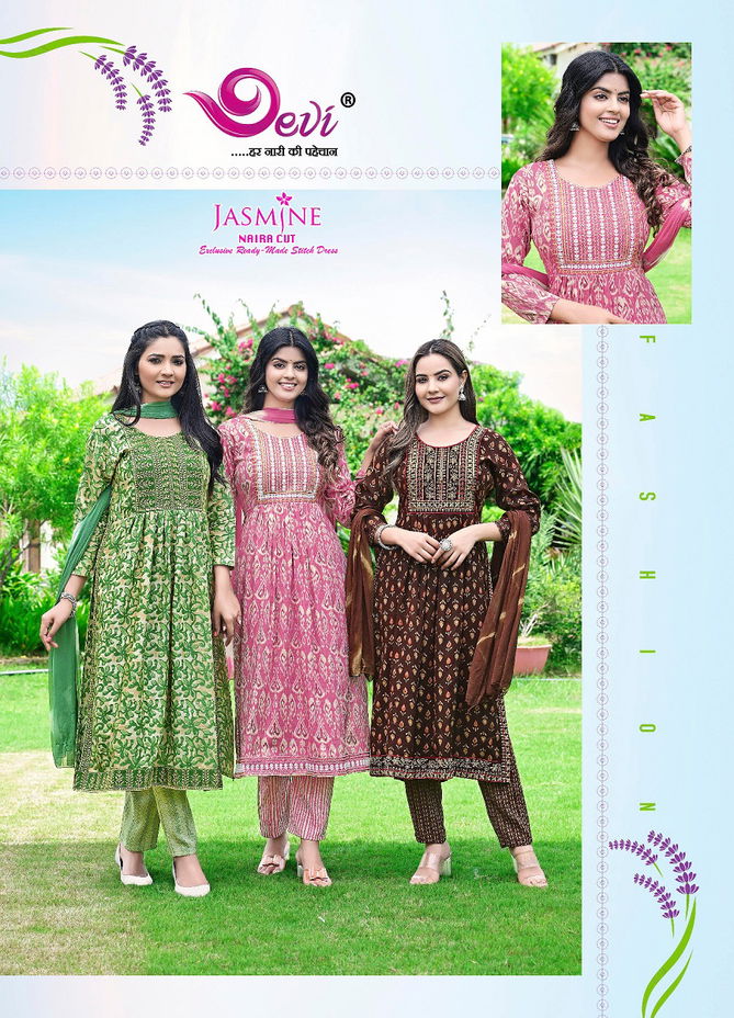 Devi Jasmine Rayon Printed Readymade Suits Catalog
